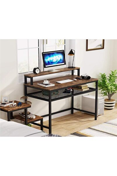 Zizuva Tasarım Monitör Sehpalı Tel Raflı Çalışma Masası