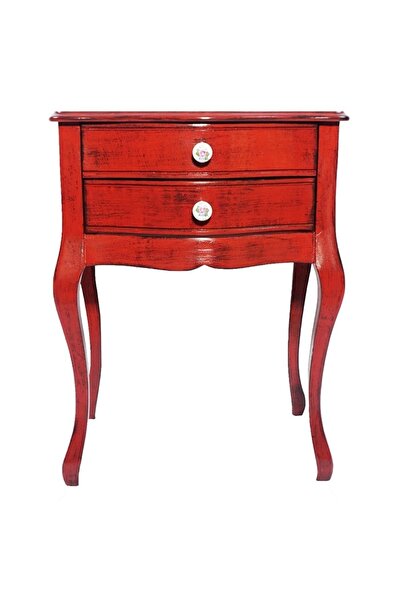 Masifart Paris Kırmızı Eskitme Komodin Çekmeceli Telefonluk