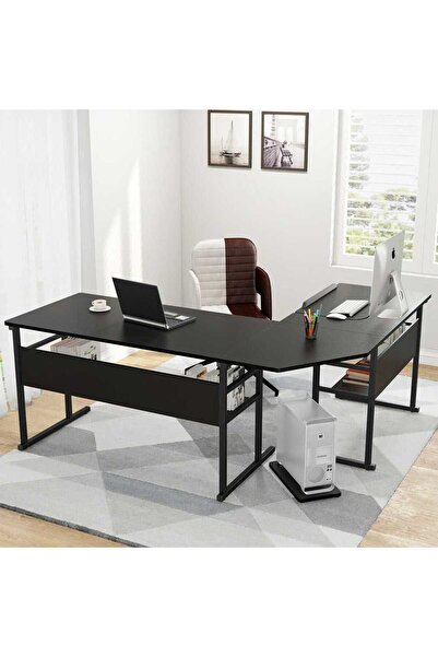 Zizuva Tasarım L Model Siyah Çizim Ve Çalışma Masası