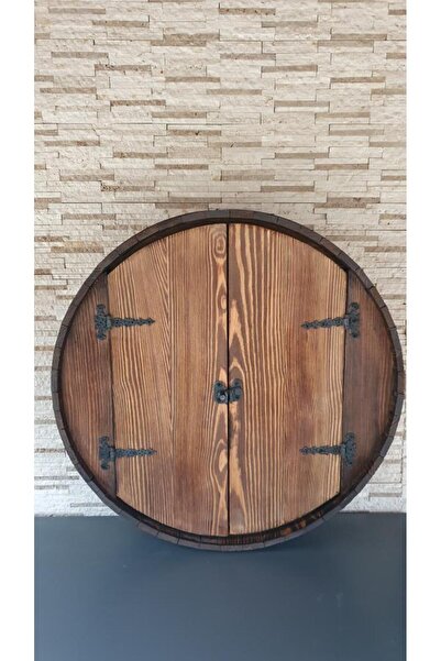 veraART El Yapımı Yuvarlak Eskitme Ahşap Içki Viski Dolabı