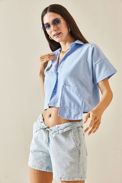 XHAN Cămașă albastră bebeluș cu un singur buzunar - 5YXK2-48581-55