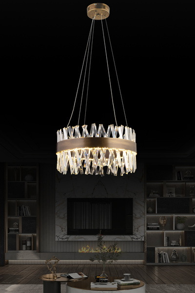 RONİSU AYDINLATMA Roxy 50'lik Taşlı Sarkıt Led Avize  Kristal Taş Salon Avize
