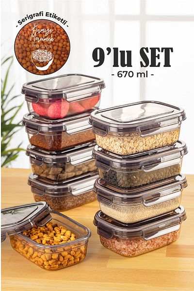 Vienev 0.67-Liter Rectangular Storage Set - with 9 Screen Printing Labels