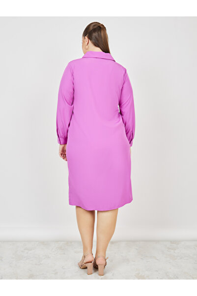 Styli Plus Lace Detail Shirt Midi Dress