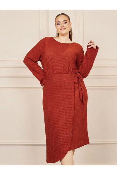 Styli Plus Waffle Texture Wrap Style A-Line Midi Dress