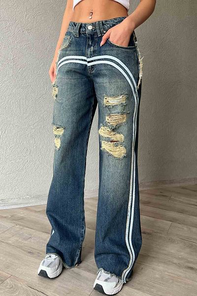 Seda Yalçın Atelier Antique Blue Mom Jean - Stripe Detailed