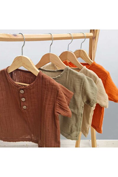 BEBEĞİME ÇORAP Organic Muslin T-Shirt - Low Sleeve, Buttoned Front