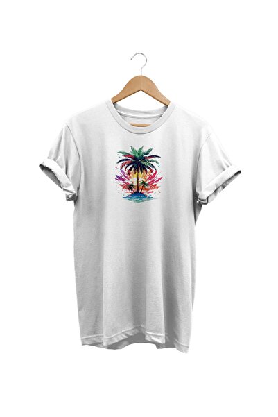 WİDİ Vidi Palm Štampano Bela T-shirt