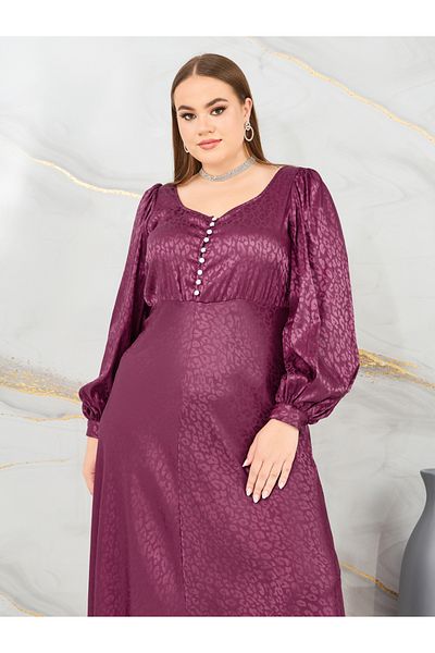 Styli Plus Jacquard Bishop Sleeves A-Line Maxi Dress