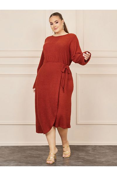 Styli Plus Waffle Texture Wrap Style A-Line Midi Dress