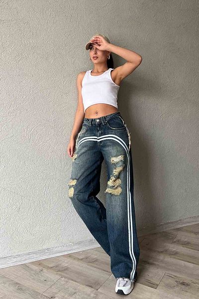 Seda Yalçın Atelier Antique Blue Mom Jean - Stripe Detailed