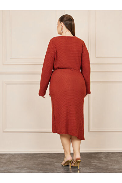 Styli Plus Waffle Texture Wrap Style A-Line Midi Dress