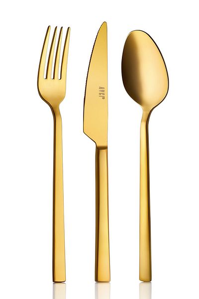 Avcı Klas Titanium Matte Gold 84 Piece Fork Spoon Knife Set 18/10 Stainless Steel