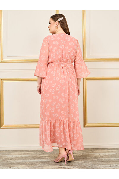 Styli Plus Floral Print Gathered Detail A-Line Maxi Dress