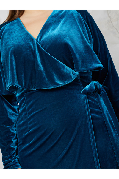 Styli Plus Velour Tie Front Wrap Midi Dress