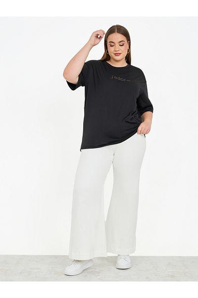 Styli Plus Solid Wide Leg Ankle Jeans