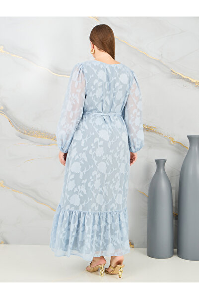 Styli Plus Floral Burnout Texture A-Line Maxi Dress