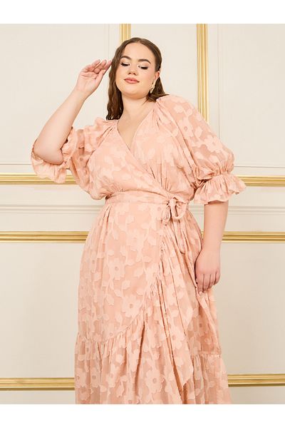Styli Plus Floral Burnout Texture Wrap Maxi Dress