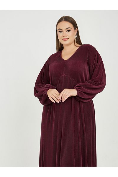 Styli Plus Plisse Maxi Dress with Volume Sleeves