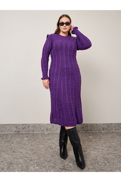 Styli Plus Structured Shoulder A-Line Sweater Dress