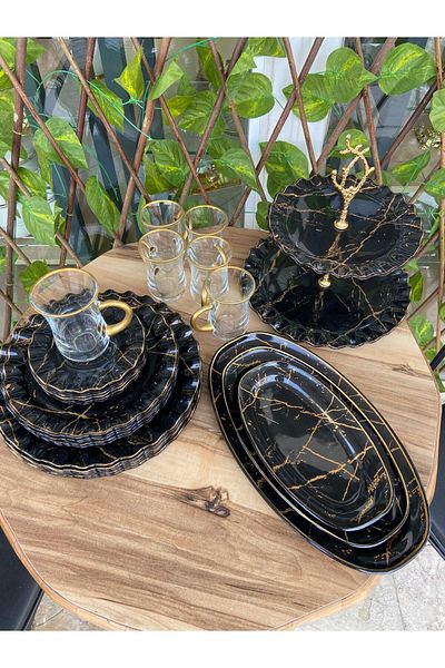 GÜRCÜGLASS طقم الإفطار والعرض 28 قطعة مع كوب
