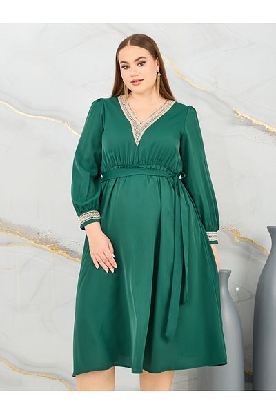 Styli Plus Lace Detail V Neck A-Line Midi Dress