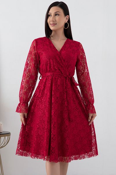 PULLIMM Rochie de seară de mărime mijlocie cu guler dublu cu dantelă - 13453