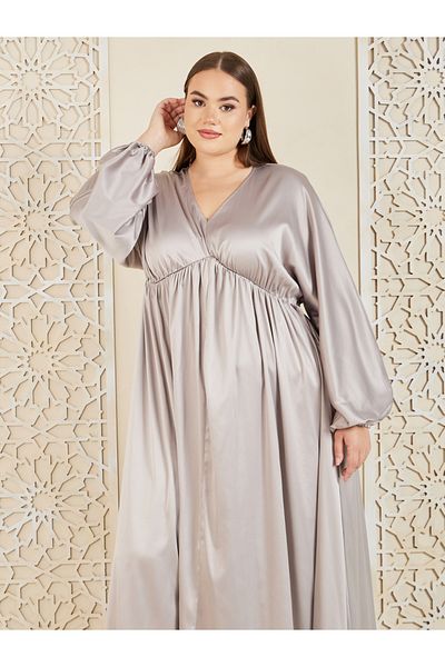 Styli Plus Satin Gathered Detail A-Line Maxi Dress