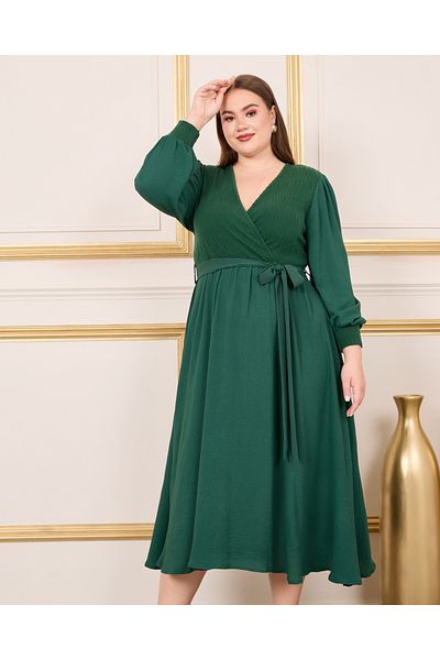 Styli Plus Textured Knit Self Tie Up A-line Midi Dress