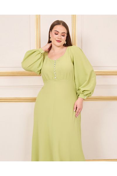 Styli Plus Checked Button Detail A-Line Maxi Dress