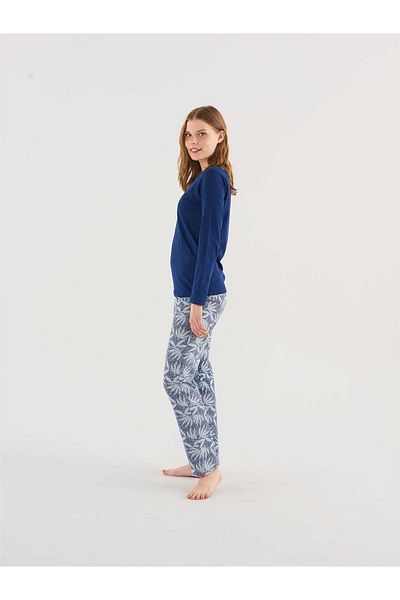 Mod Collection Costum de pijama cu plăcuță albastră pentru femei
