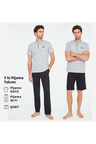 Mod Collection - Set de pijamale din 3 piese pentru bărbați, gri Melange