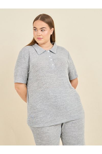 Styli Plus Melange Polo T-shirt and Pant Lounge Set