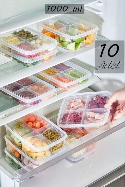 KRM HOME حاوية تخزين اللحوم والخضروات والوجبات المجنونة سعة 1 لتر 10 قطع - منظم الثلج ورؤوس الطيور والمفرمة