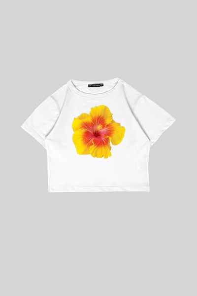 Bak Moda White Crop Top - Yellow Floral Printed