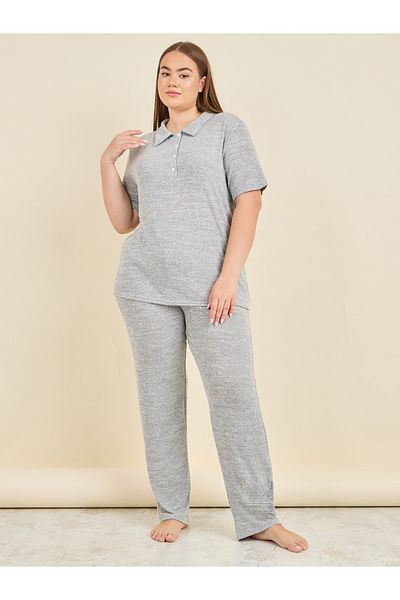 Styli Plus Melange Polo T-shirt and Pant Lounge Set