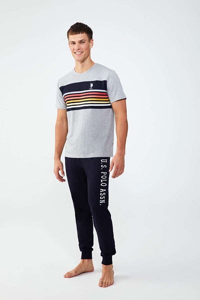 U.S. Polo Assn. Σετ ανδρικών πιτζάμες με στρογγυλή λαιμόκοψη σε γκρι μελανζέ