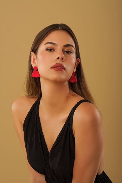 Gizy Store Red Patterned Polymer Women's Earrings - Clay Handmade