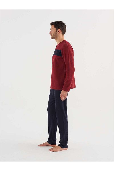 Mod Collection Men's Claret Red Patchwork Pajama Set