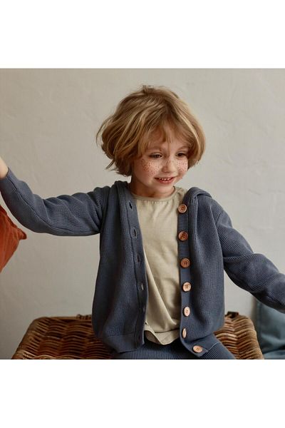 Baboo Blue Hooded Organic Cotton Baby and Kids Cardigan