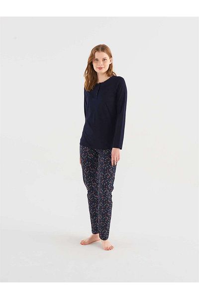 Mod Collection Γυναικείο Σετ Πιτζάμες Navy Blue Placket
