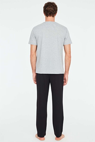 Mod Collection - Erkek Gri Melanj Yuvarlak Yaka Pijama Takımı