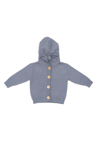 Baboo Blue Patterned Hooded Organic Cotton Baby and Kids Cardigan