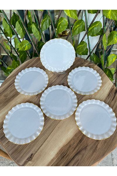 GÜRCÜGLASS طبق حلوى بنمط أبيض عادي 17 سم