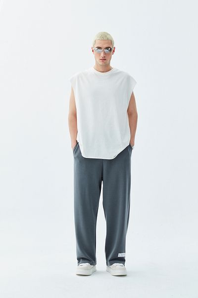 VAMOSCLO Oversize Modal Fabric Tracksuit with Label Detail Bottom-anthracite