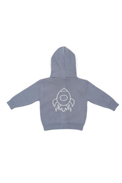 Baboo Blue Patterned Hooded Organic Cotton Baby and Kids Cardigan