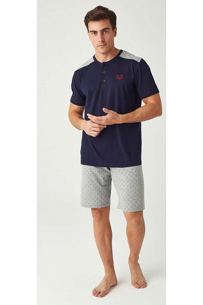 Mod Collection طقم بيجامة رجالي باللون الأزرق الداكن مكون من 3 قطع