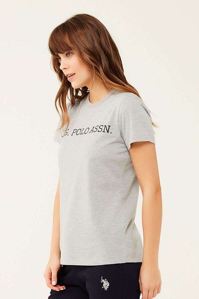 U.S. Polo Assn. Γυναικείο μπλουζάκι γκρι μελανζ με στρογγυλή λαιμόκοψη 16595
