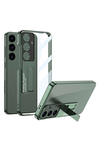 SBY TEKNOLOJİ حافظة متوافقة مع هاتف Samsung S24 مع حامل Lego بتصميم شفاف لحما...