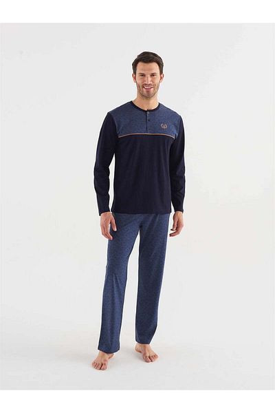 Mod Collection Men's Navy Blue Patchwork Pajama Set